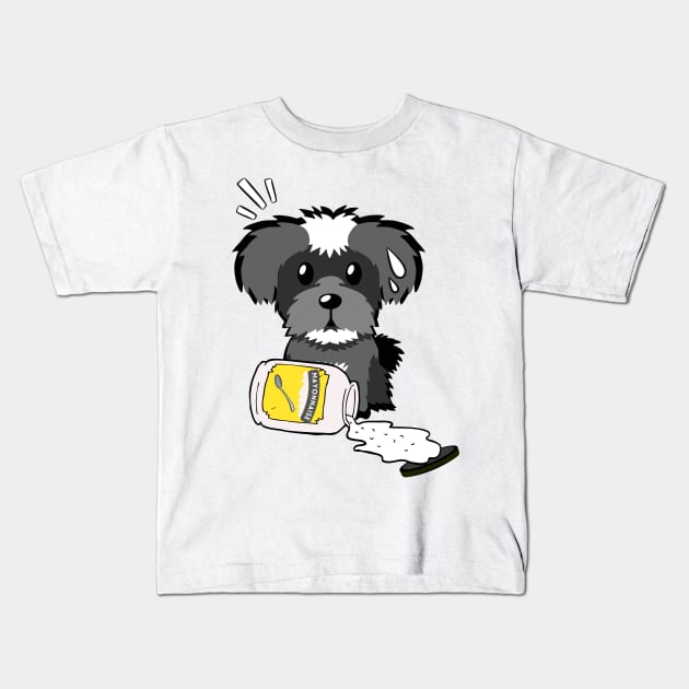 Cute schnauzer spilled mayonnaise Kids T-Shirt by Pet Station